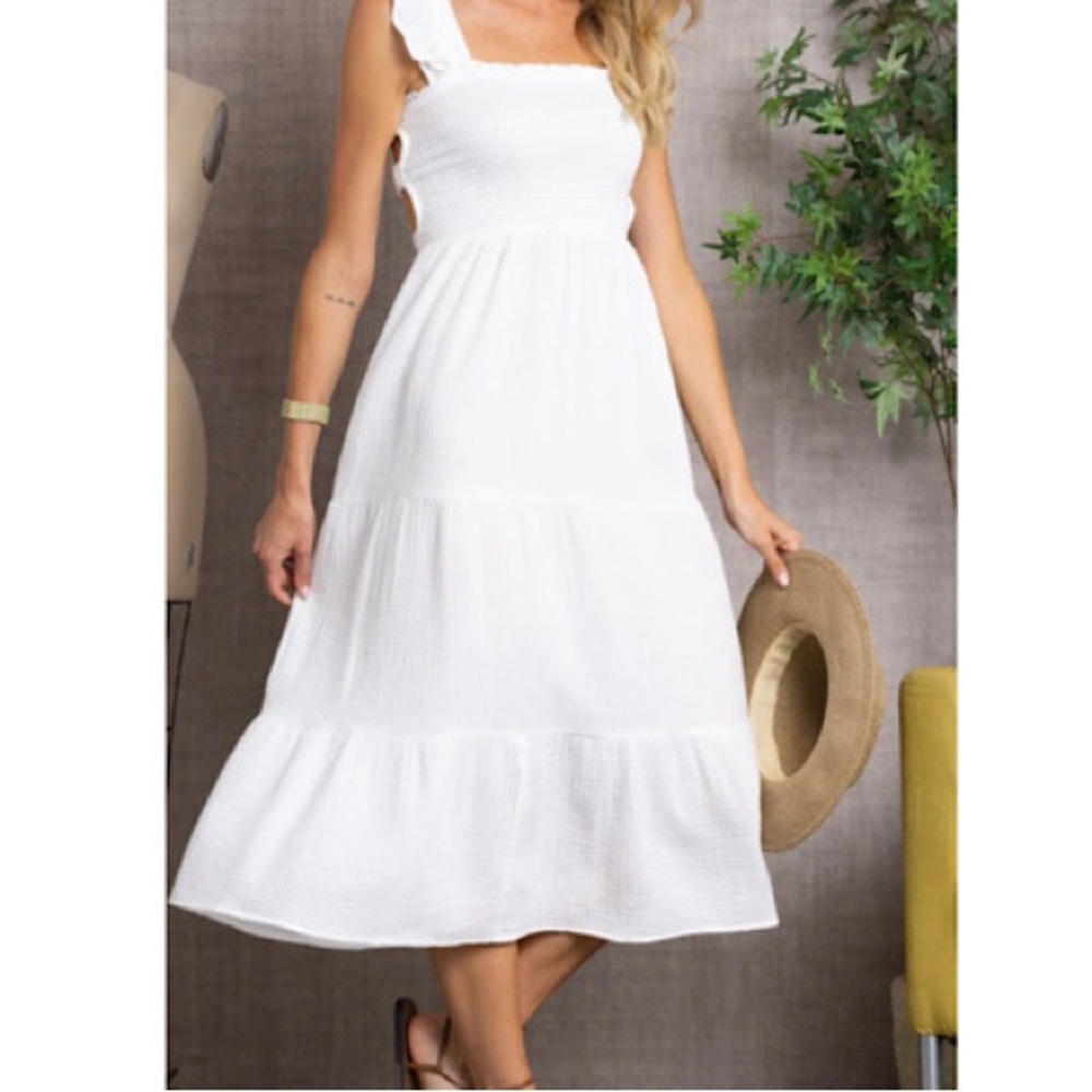 NWT Sexy Cut Out Basket  Back White Cotton Midi Dress Bohemian Y2K Summer Dress